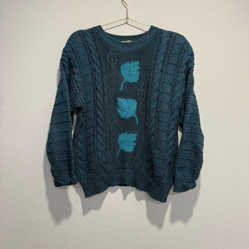 Vintage Teal Leaf Weathervane Petites Acrylic / Cotton Sweater Knit
